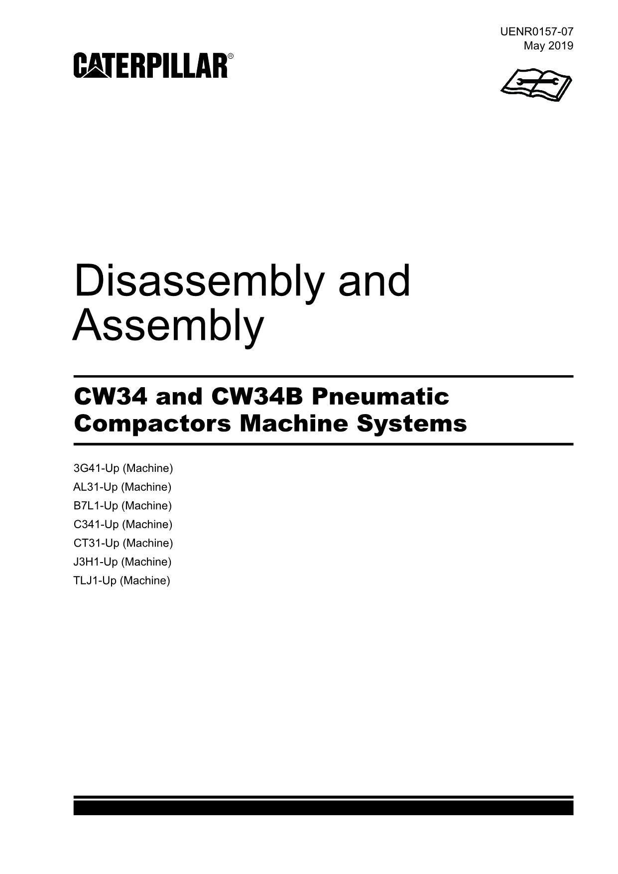 Caterpillar CW34 CW34B Compactor Disassembly Assembly Service Manual