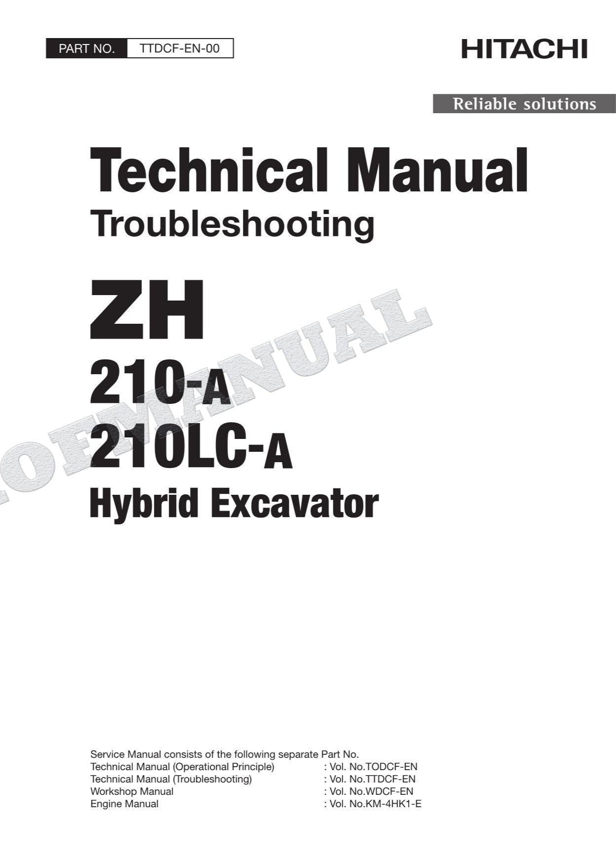 HITACHI ZH210-A ZH210LC-A Hybrid Excavator Service Manual Troubleshooting