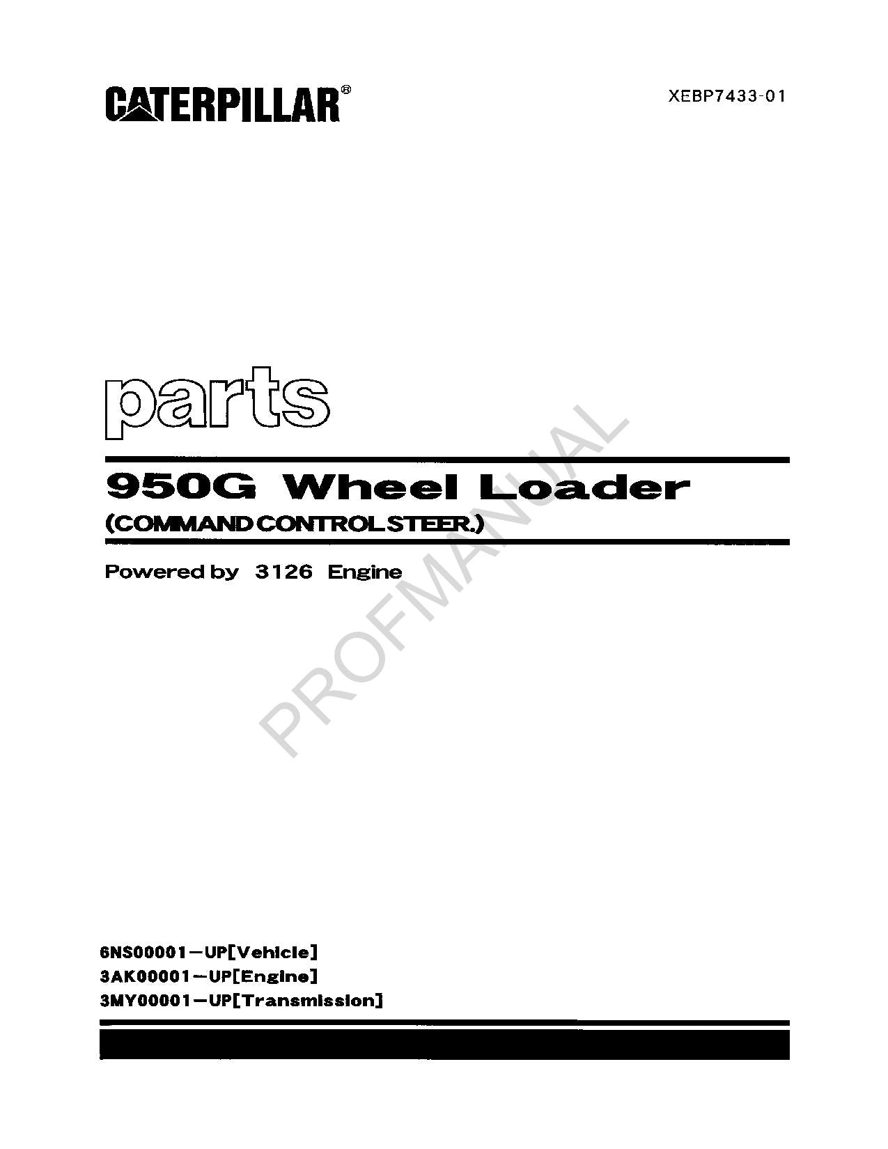 Caterpillar Cat 950G Wheel Loader Command Control Parts Catalog Manual XEBP7433