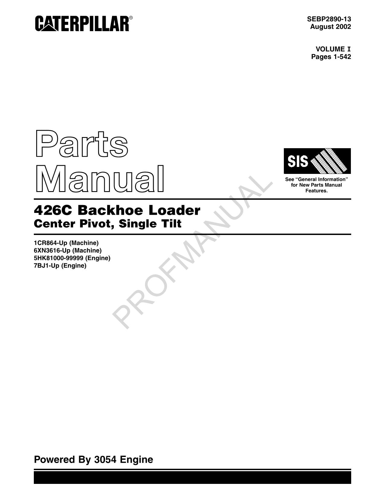 Caterpillar Cat 426C Backhoe Loader Parts Catalog Manual SEBP2890