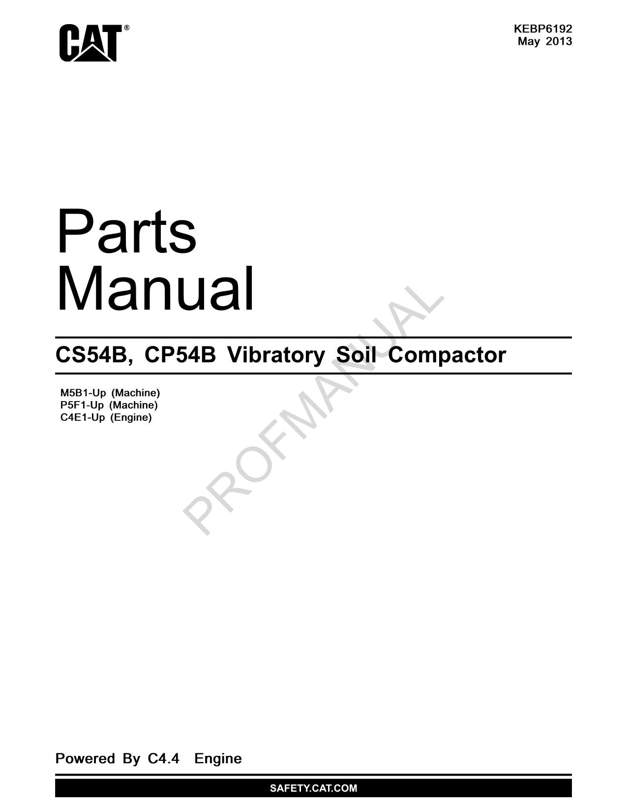 Caterpillar Cat CS54BCP54B Vibratory Soil Compactor Parts Catalog Manual