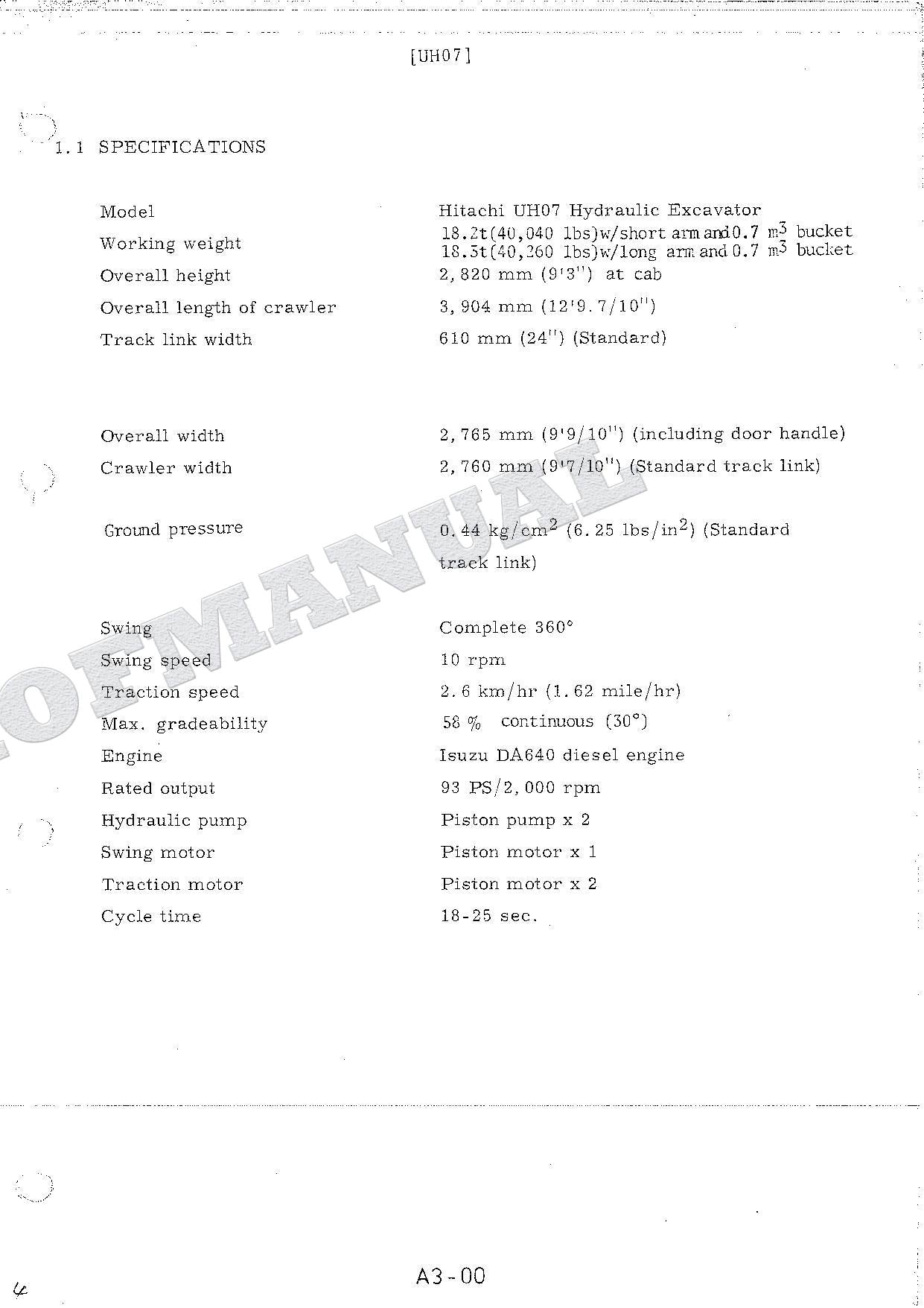 HITACHI UH07 Hudraulic Excavator Service manual