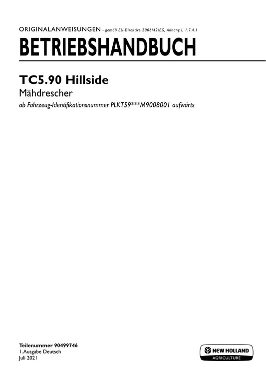 New Holland TC5 90 Hillside Manuel d'instructions pour machines PLKT59***M9008001 &amp;Up