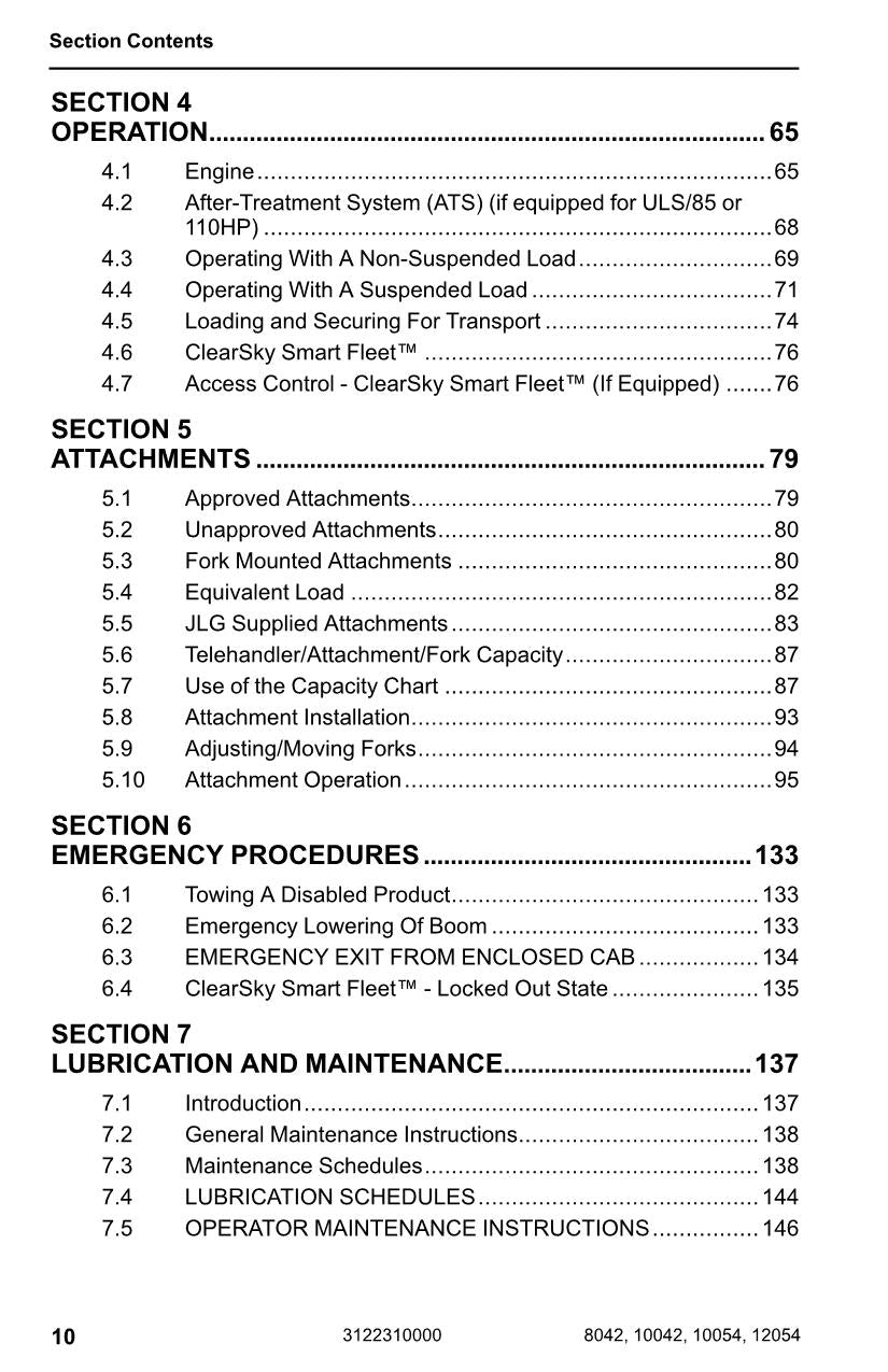 SKYTRAK 10042 10054 12054 8042 Telehandler Operators Manual 3122310000