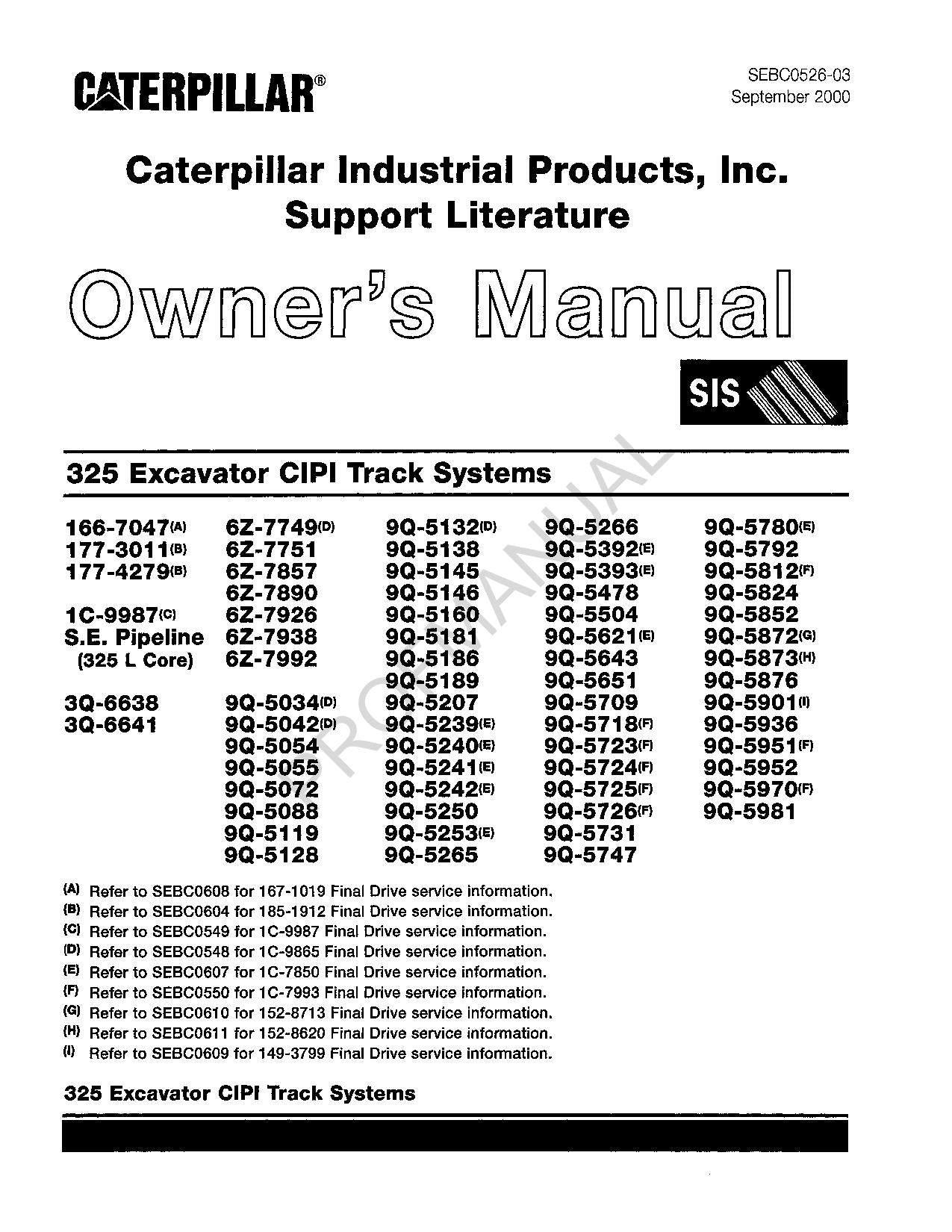 Caterpillar Cat 325 Bagger CIPI Track System Teilekatalog Handbuch SEBC0526