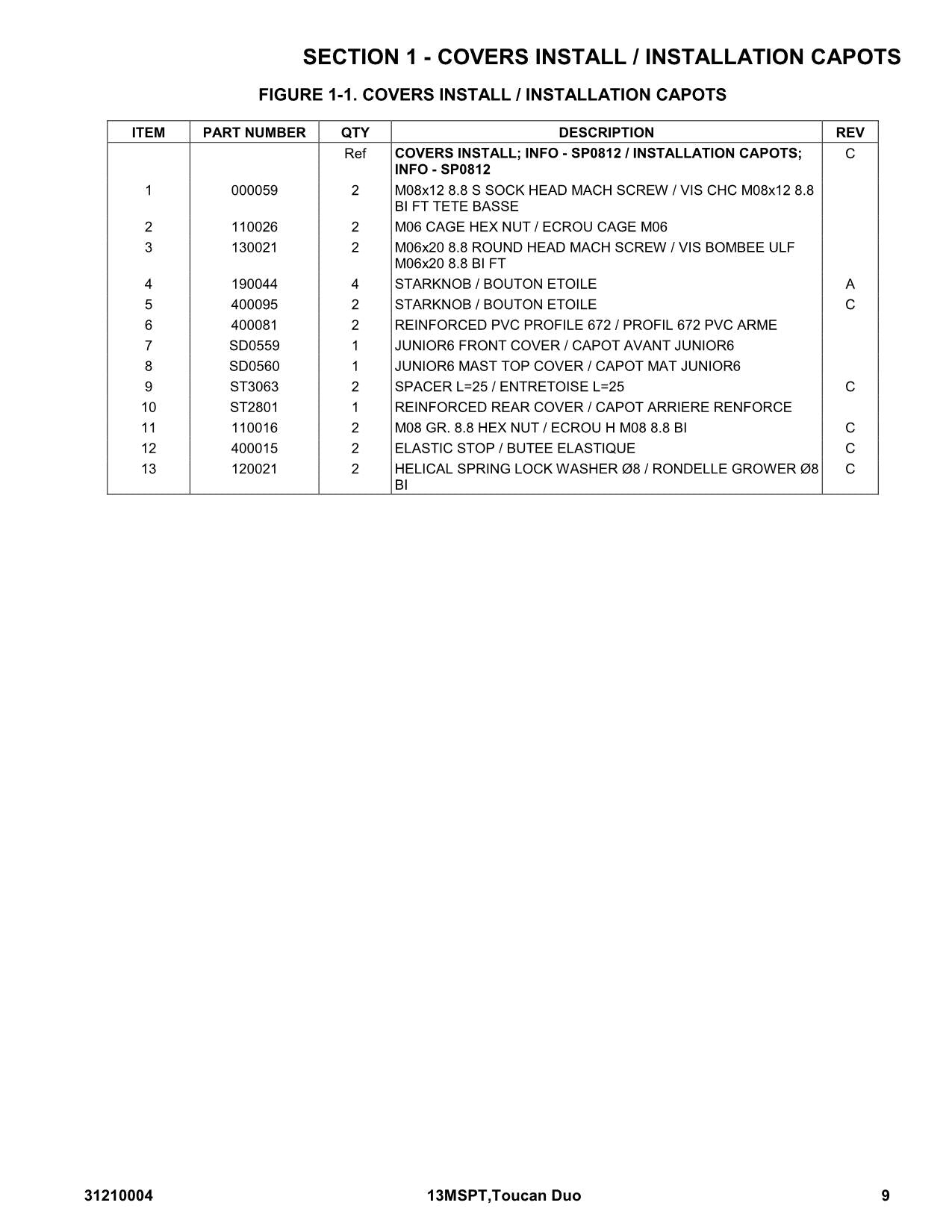 TOUCAN 13MSPT Duo Vertical Lift Parts Catalog Manual Multi language