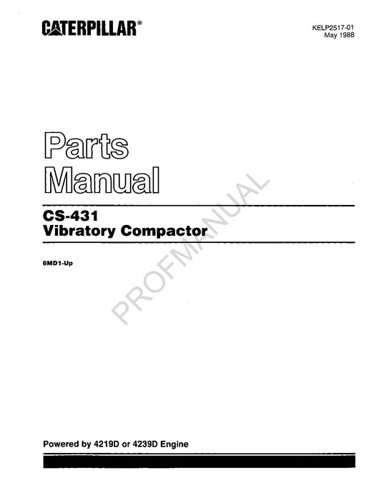 Caterpillar Cat CS 431 Vibratory Compactor Parts Catalog Manual