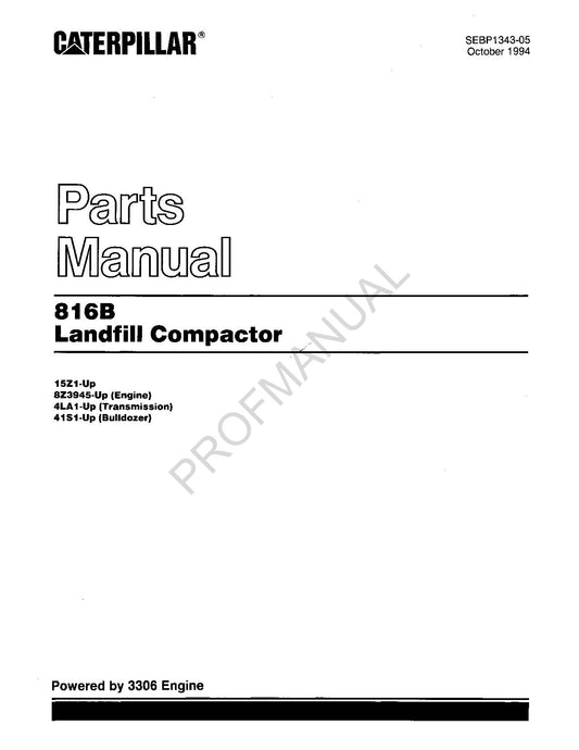 Caterpillar Cat 816B Landfill Compactor Parts Catalog Manual SEBP1343