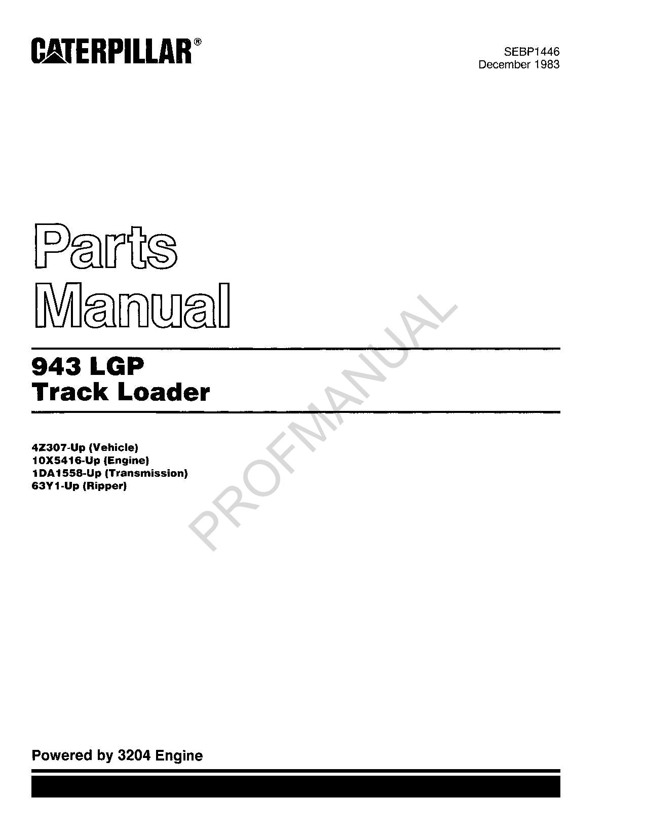 Ersatzteilkataloghandbuch für den Raupenlader Caterpillar Cat 943 LGP