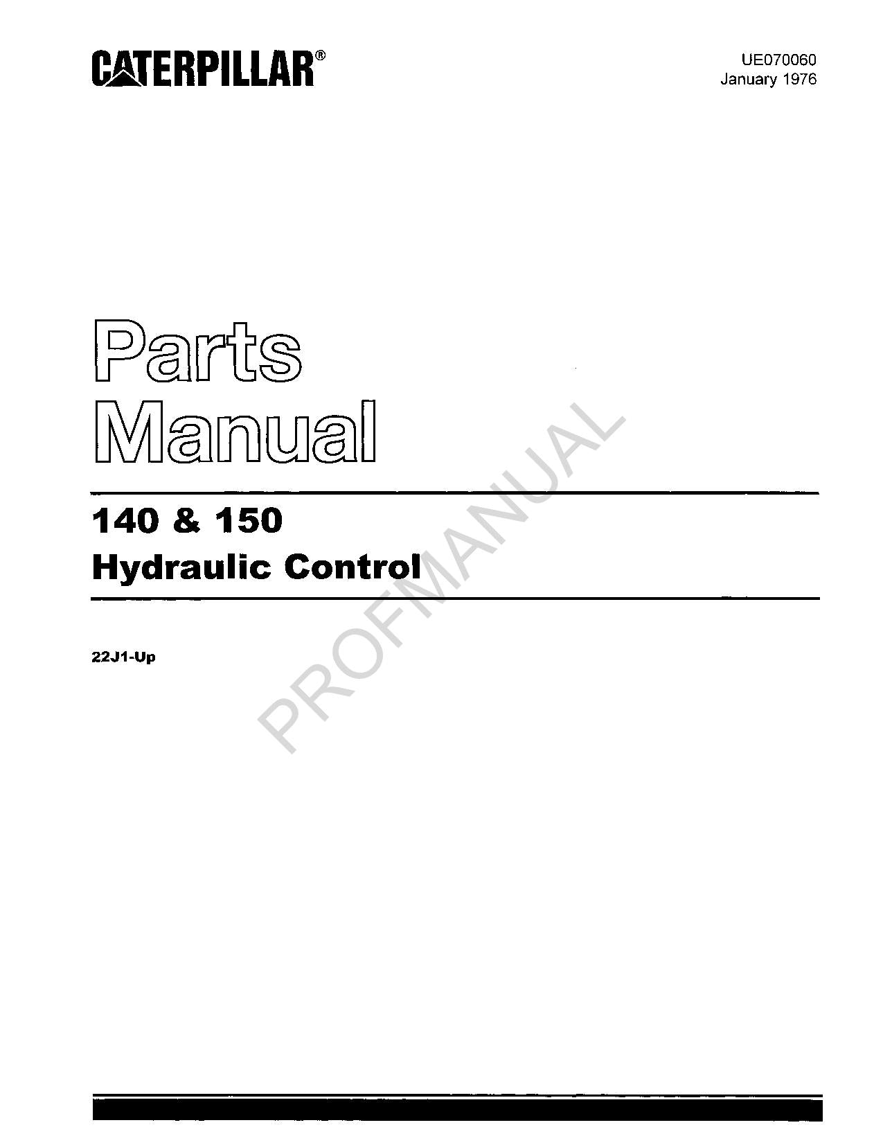 Caterpillar Cat 140 150 Hydraulic Control Parts Catalog Manual