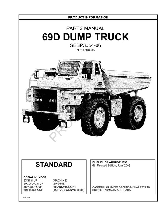 Caterpillar Cat 69D Dump Off Highway Truck Parts Catalog Manual