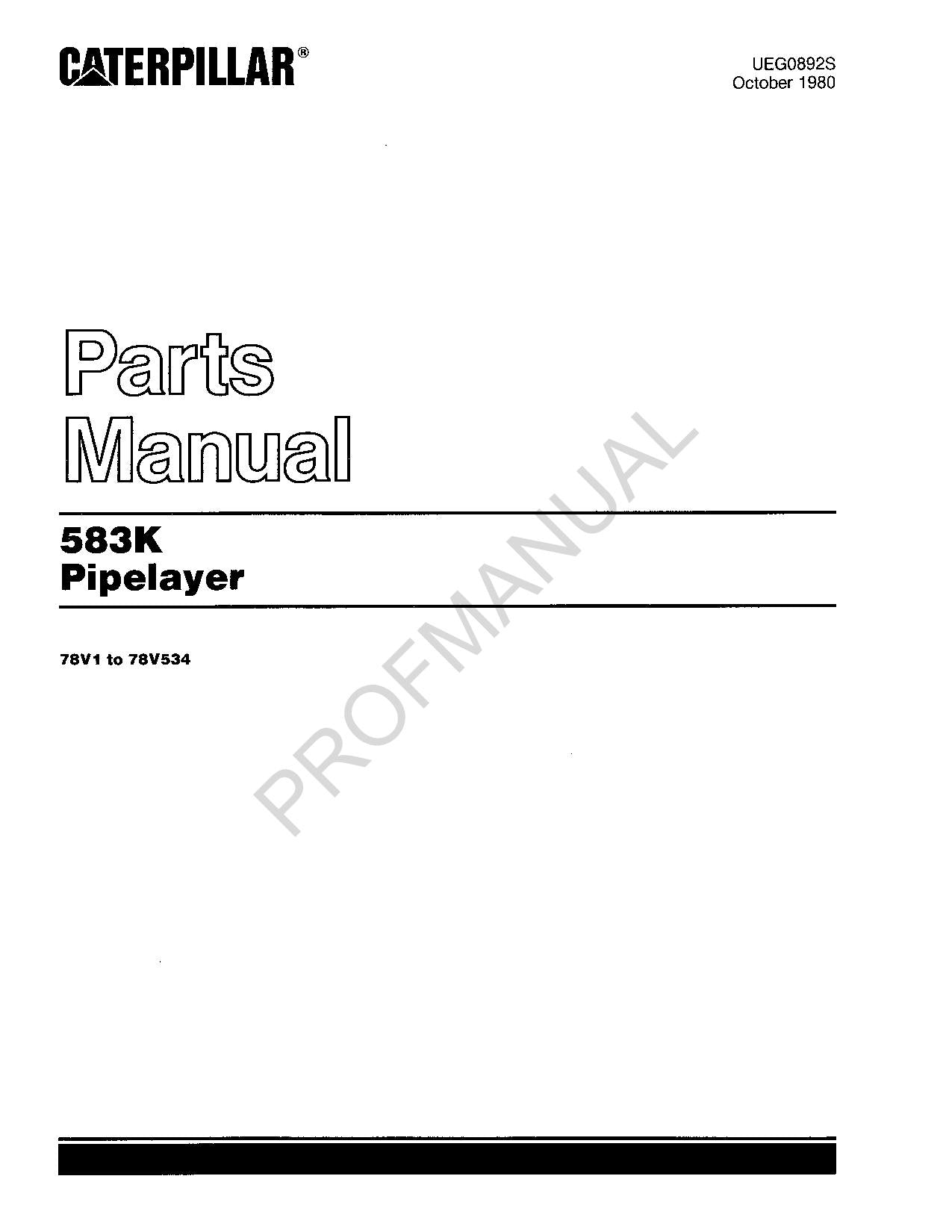 Caterpillar 583K Pipelayer Parts Catalog Manual