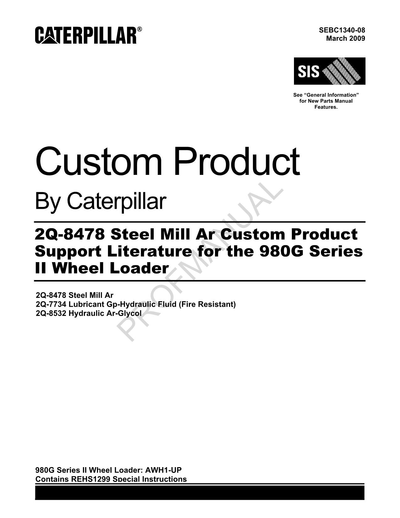 Caterpillar 2Q 8478 Steel Mill Ar 980G Ser 2 Wheel Loader Parts Catalog Manual