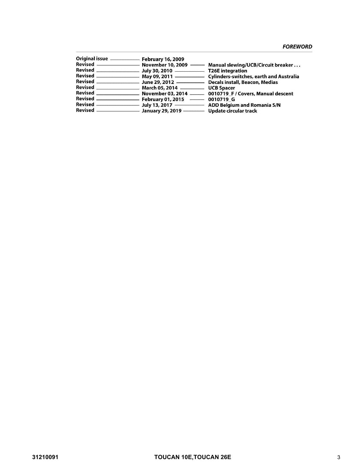 TOUCAN 10E 26E Vertical Lift Parts Catalog Manual 31210091 Multi language