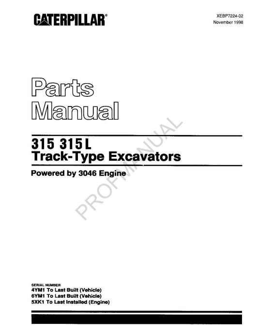 Caterpillar Cat 315 315 L Track Type Excavator Parts Catalog Manual