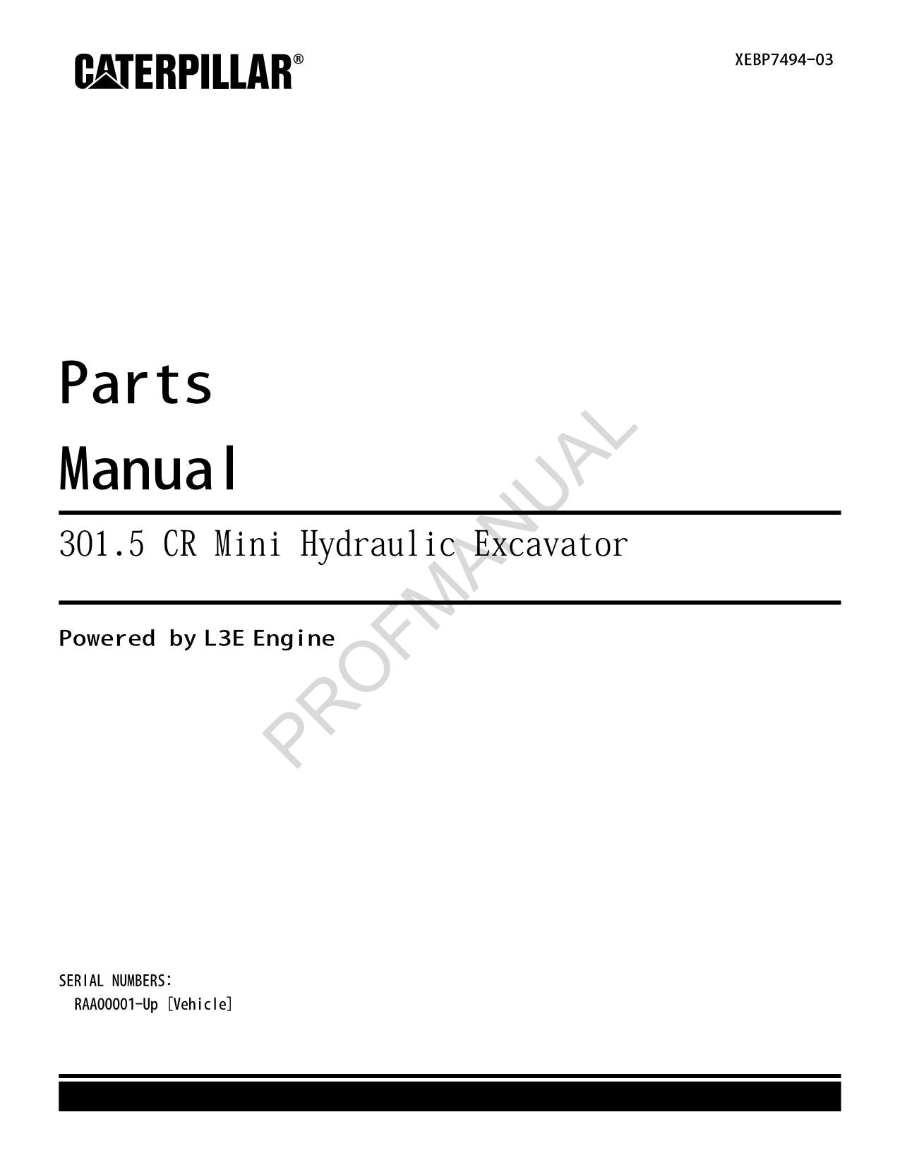 Ersatzteilkatalog für den Mini-Hydraulikbagger Caterpillar Cat 301.5 CR