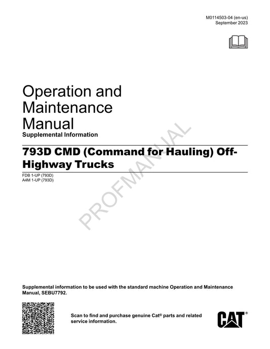 Caterpillar Cat 793D CMD Off Highway Truck Operators Maintenance Manual