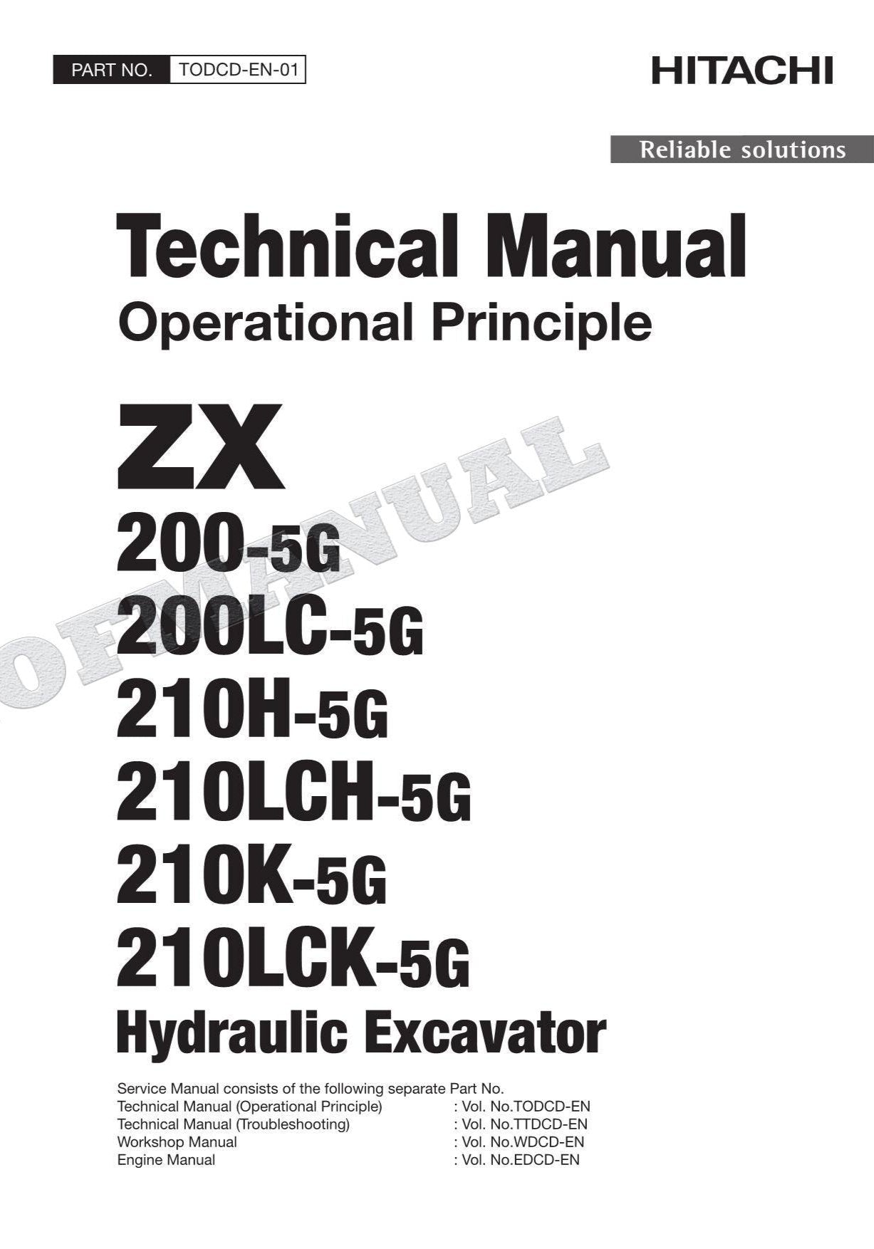 HITACHI ZX200-5G ZX200LC-5G ZX210H-5G Excavator Service Manual Operat Principle