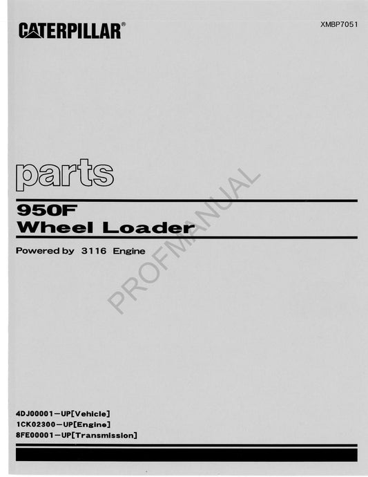 Caterpillar Cat 950F Wheel Loader Parts Catalog Manual XMBP7051