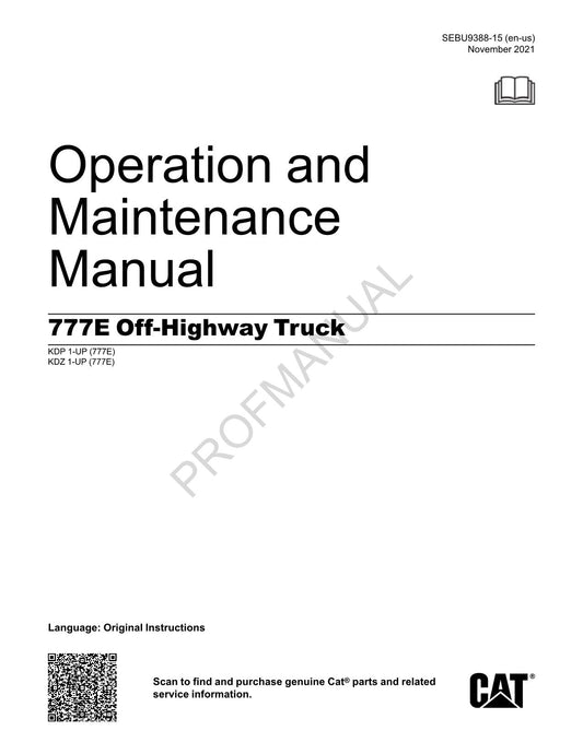 Caterpillar Cat 777E Off Highway Truck Operators Maintenance Manual SEBU9388