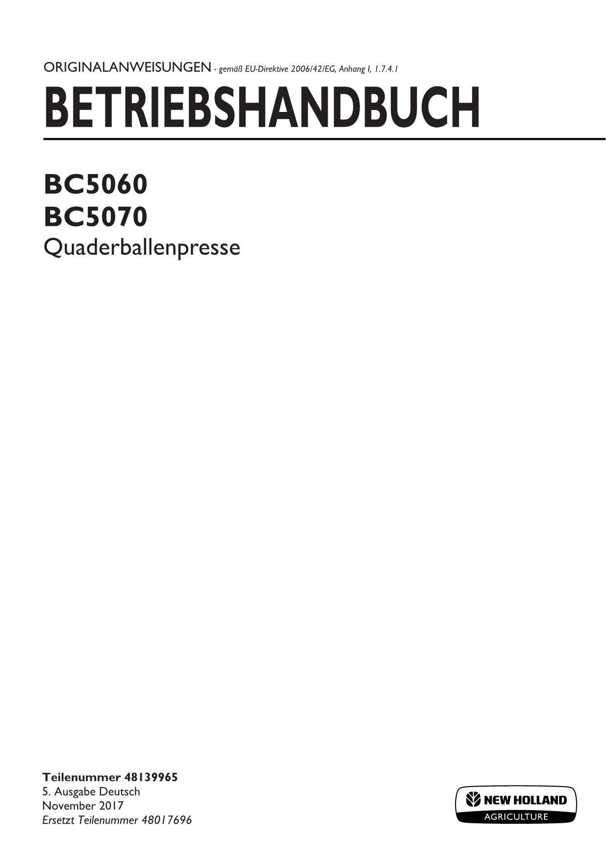 New Holland BC5060 BC5070 Quaderballenpresse Manuel d'instructions