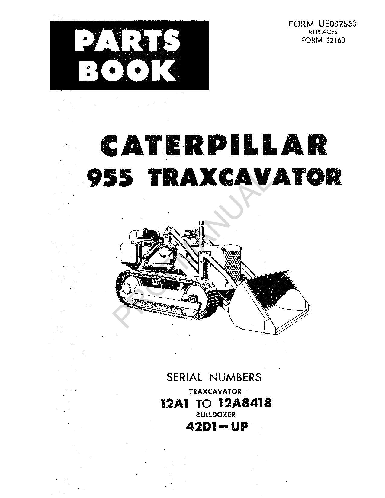 Catalogue de pièces détachées pour chargeuse sur chenilles Caterpillar Cat 955 Traxcavator Manuel UE032563