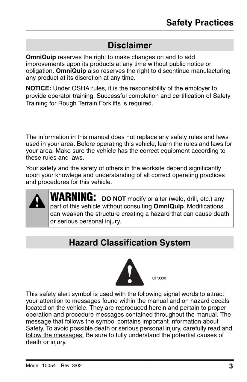 SKYTRAK 10054 Telehandler Maintenance Operation Operators Manual 8990394