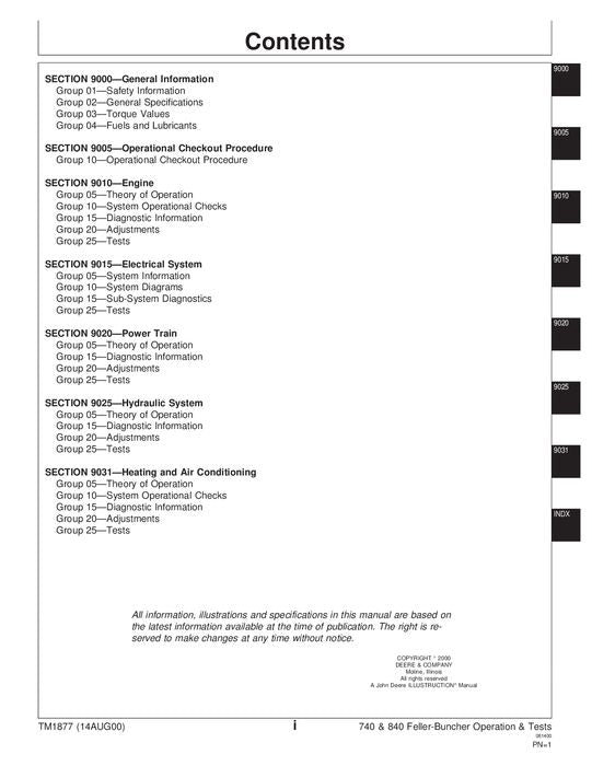 JOHN DEERE 840 740 WHEELED FELLER BUNCHER OPERATION TEST TECHNICAL MANUAL