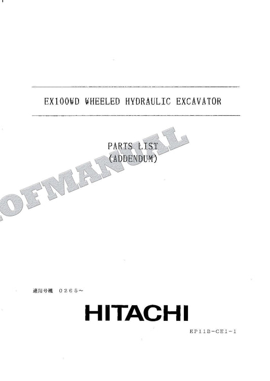 HITACHI EX100WD ADDENDUM Excavator Parts Catalog Manual