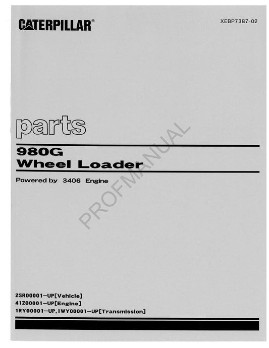 Caterpillar Cat 980G Wheel Loader Parts Catalog Manual XEBP7387