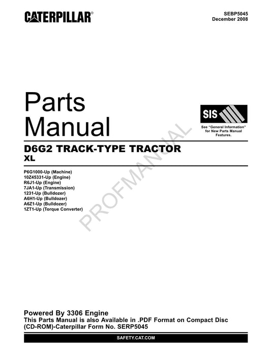 Catalogue de pièces détachées pour tracteur à chenilles Caterpillar Cat D6G2 XL SEBP5045