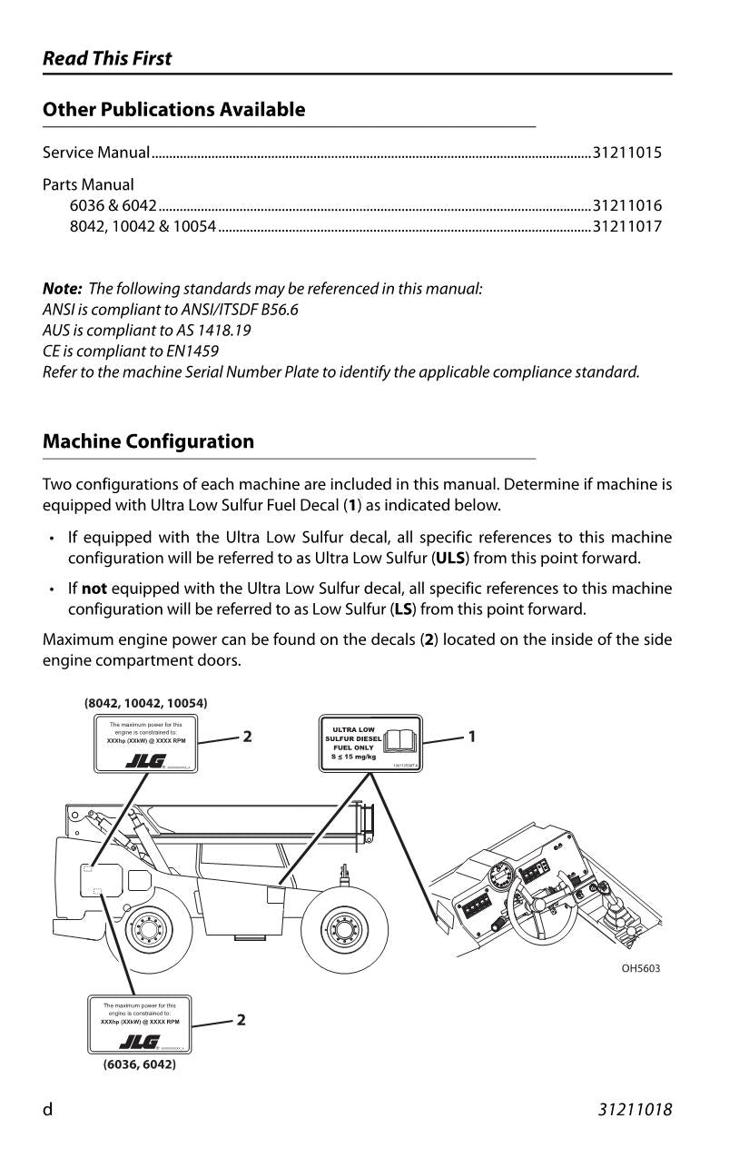 SKYTRAK 10042 10054 6036 6042 8042 Telehandler Operators Manual 31211018