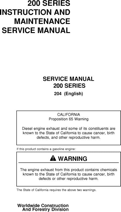 MANUEL DE RÉPARATION ET D'ENTRETIEN DES DÉBUSQUEUSES JOHN DEERE 200 225 230 201 215