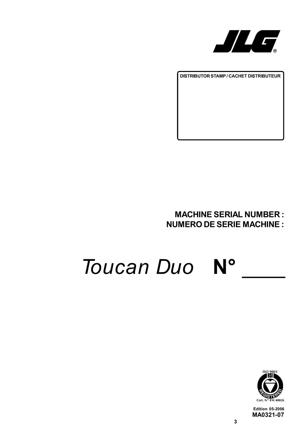 TOUCAN Duo Vertical Lift Parts Catalog Manual A130005451 A130005453-A13005567