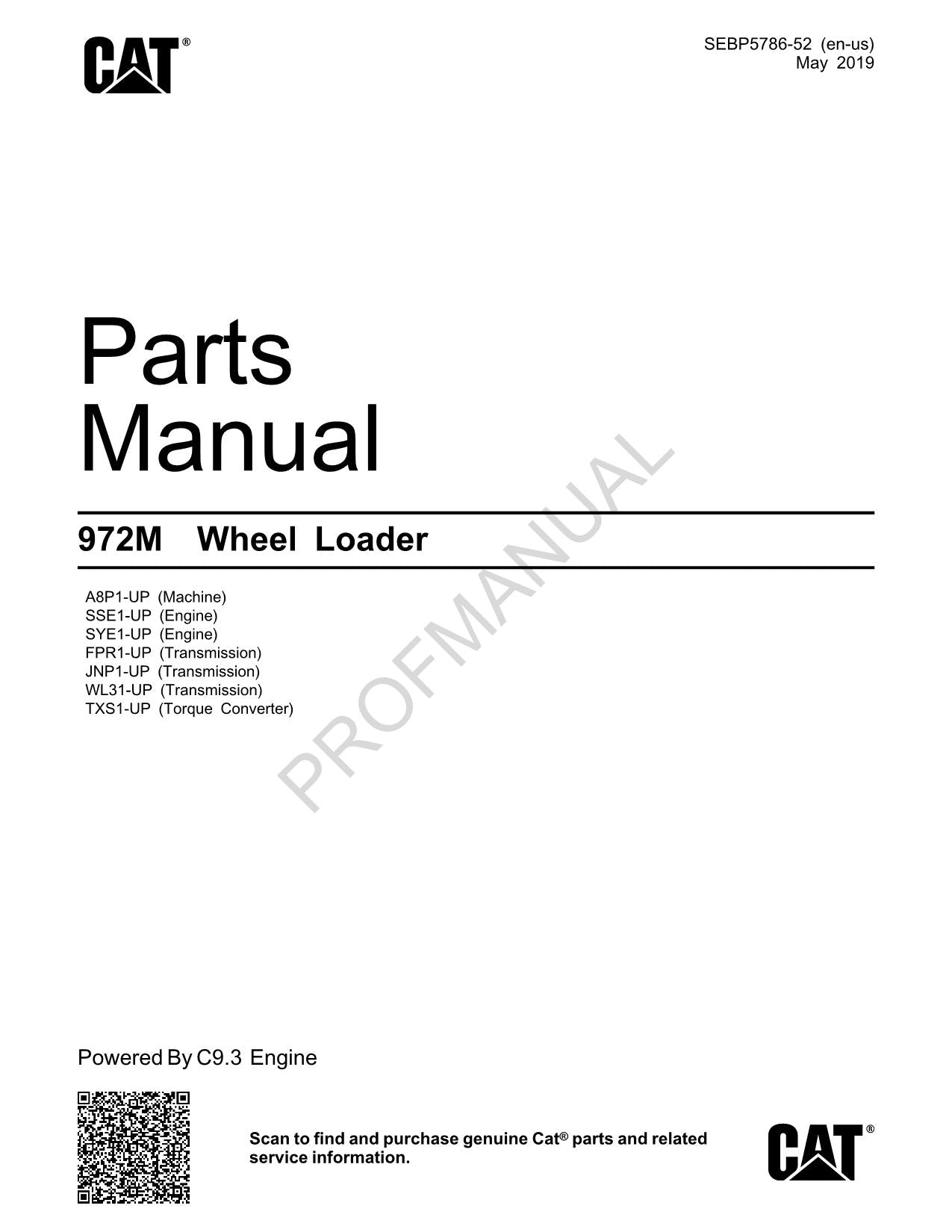 Caterpillar Cat 972M Wheel Loader Parts Catalog Manual SEBP5786