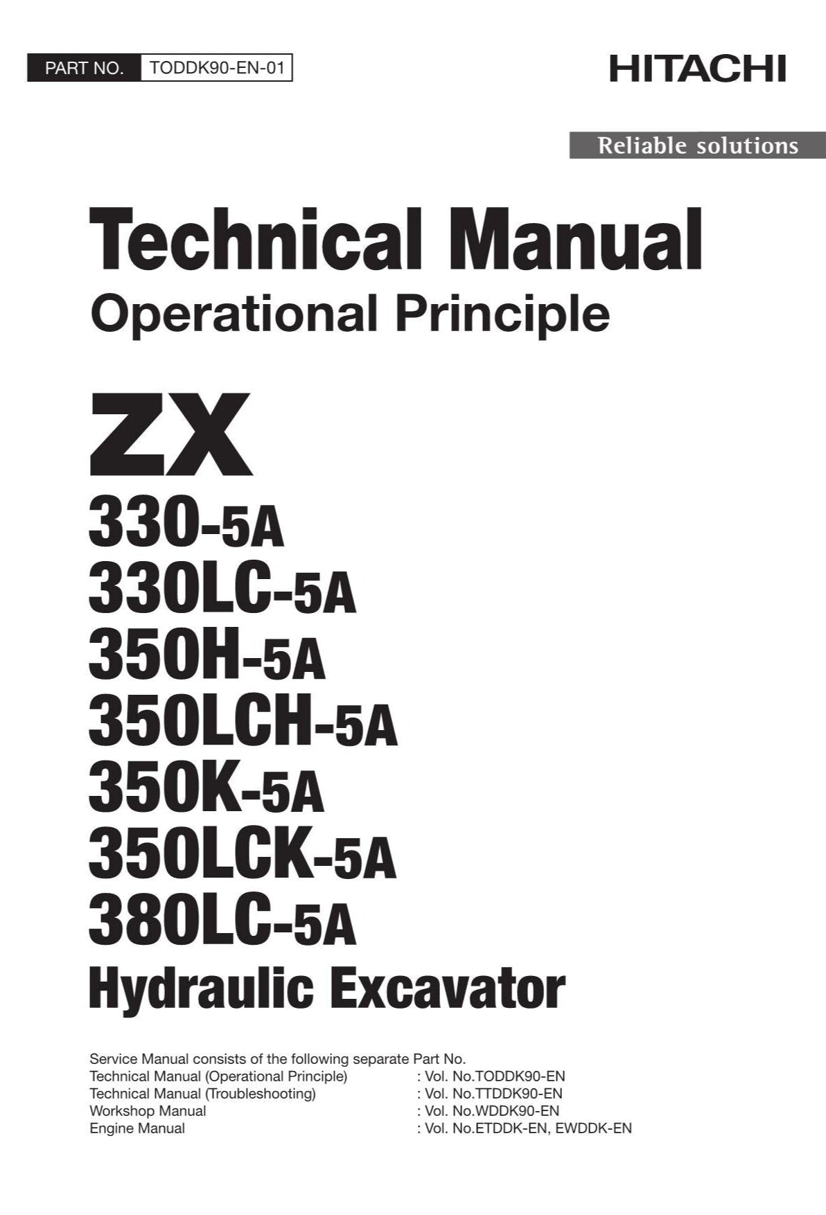 Hitachi ZX350LCK-5A ZX380LC-5A Excavator Operational Principle Service manual