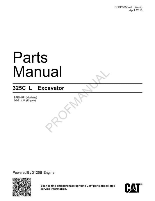 Manuel du catalogue des pièces détachées de la pelle hydraulique Caterpillar Cat 325C L