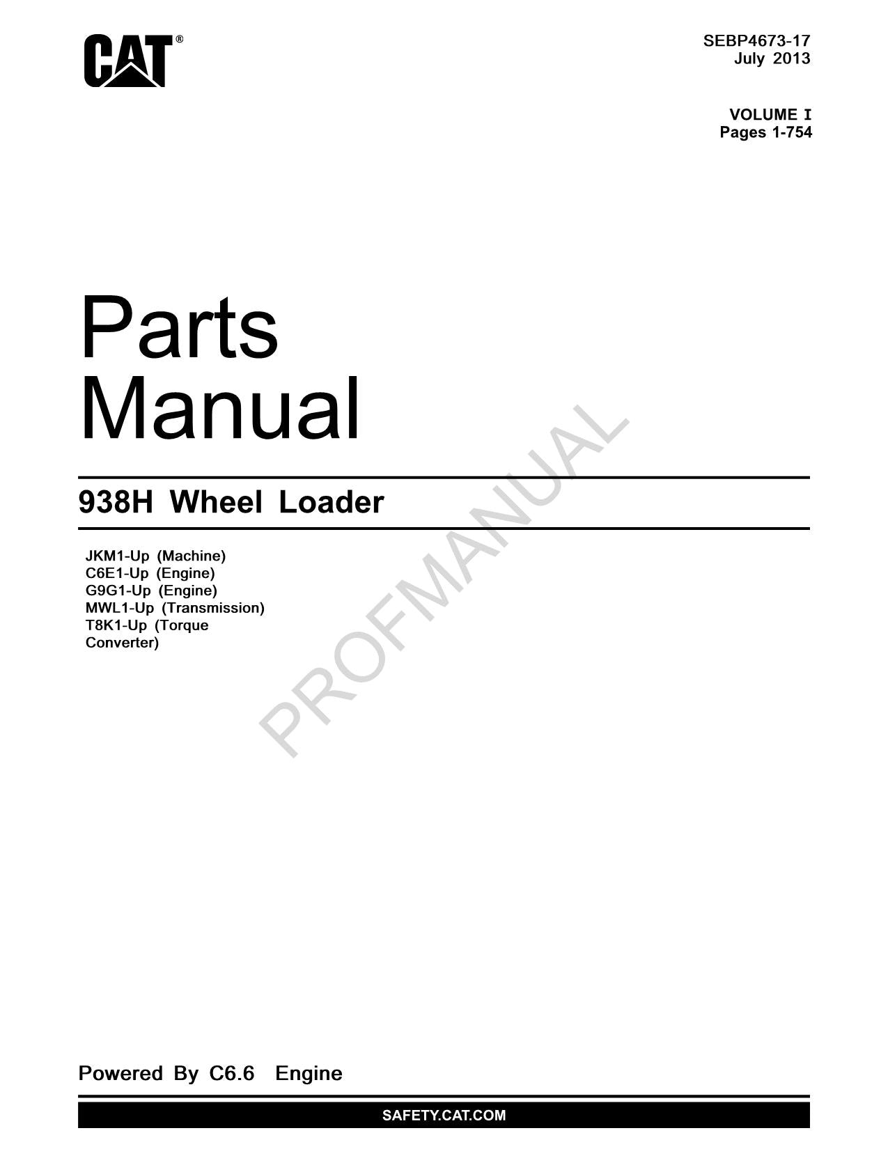 Caterpillar Cat 938H Wheel Loader Parts Catalog Manual SEBP4673