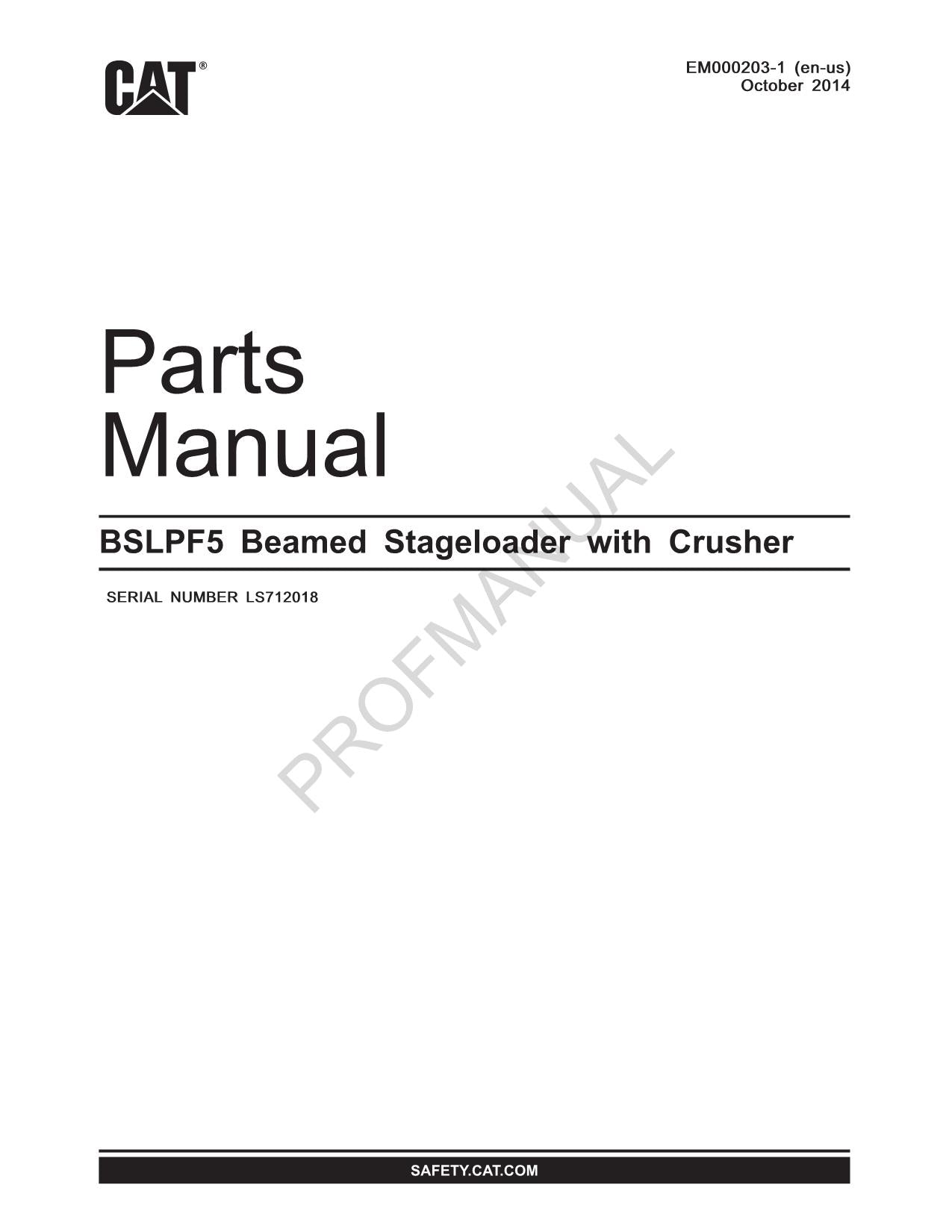 Caterpillar Cat BSLPF5 Beamed Underground Longwall Parts Catalog Manual