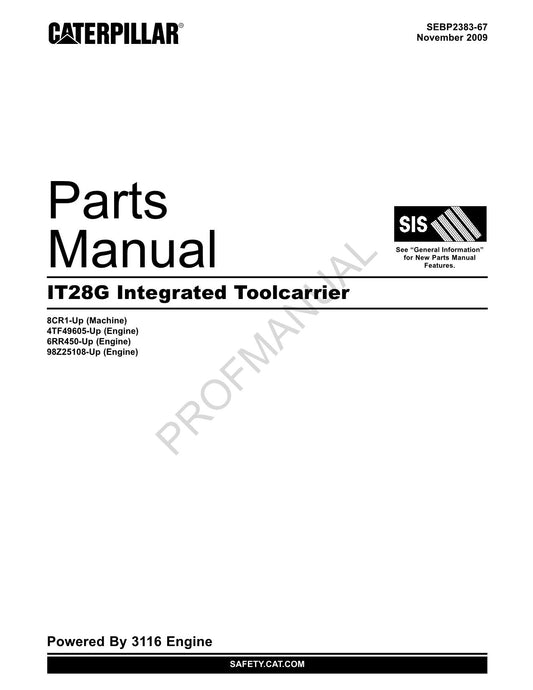 Caterpillar Cat IT28G Integrated Toolcarrier Parts Catalog Manual SEBP2383