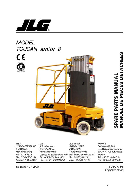 TOUCAN Junior 8B Vertical Lift Parts Catalog Manual Multi language