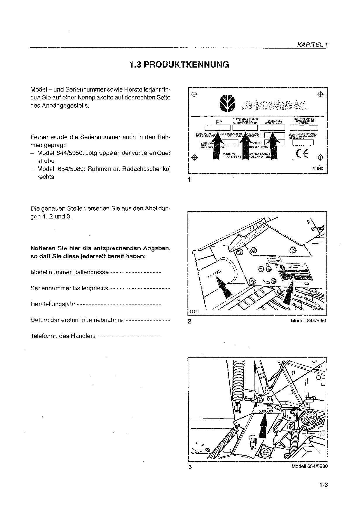 New Holland 644 654 Rundballenpresse Betriebsanleitung