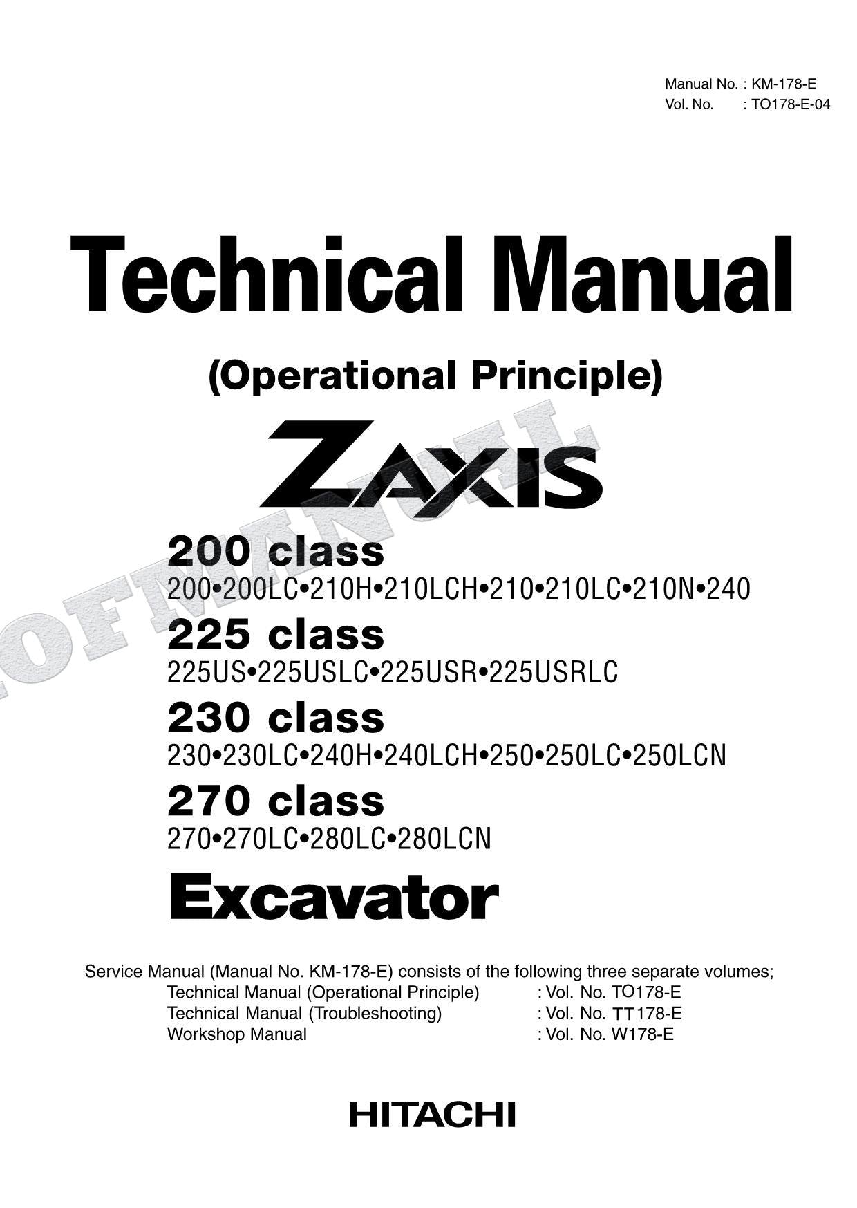 HITACHI ZX200 ZX225 Excavator Service manual Operat Principle TO178-E-04