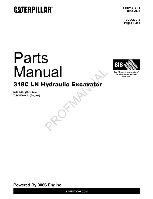 Caterpillar Cat 319C LN Hydraulic Excavator Parts Catalog Manual