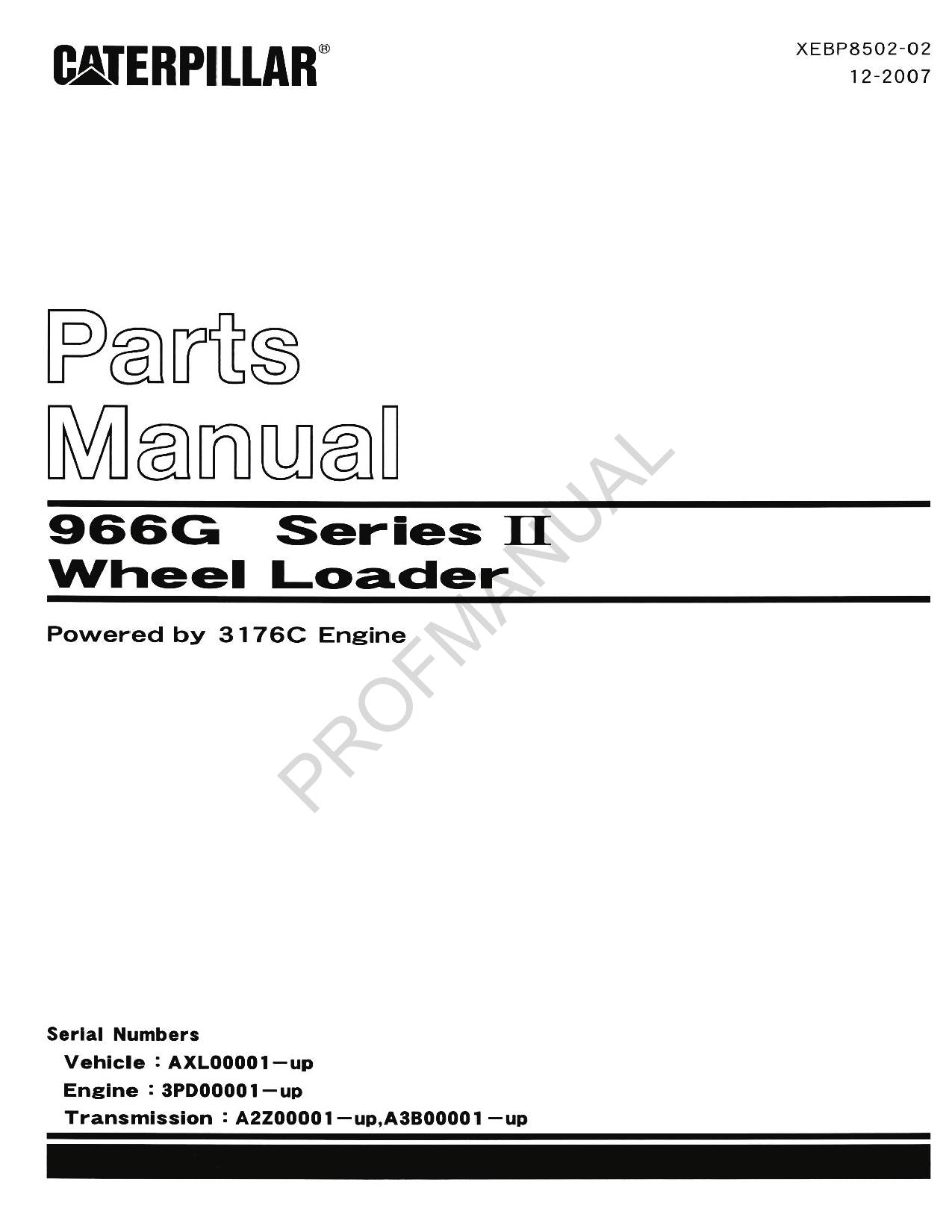 Caterpillar Cat 966G Series II Wheel Loader Parts Catalog Manual XEBP8502