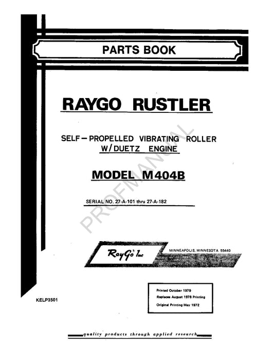 Caterpillar Cat Raygo Rustler M404B Self Propelled Roller Parts Catalog Manual