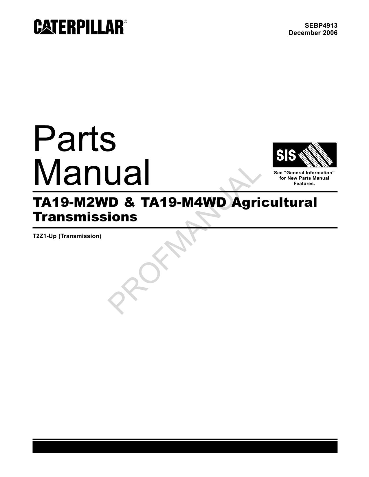 Caterpillar TA19 M2Wd TA19 M4WD Agricultural Transmission Parts Catalog Manual