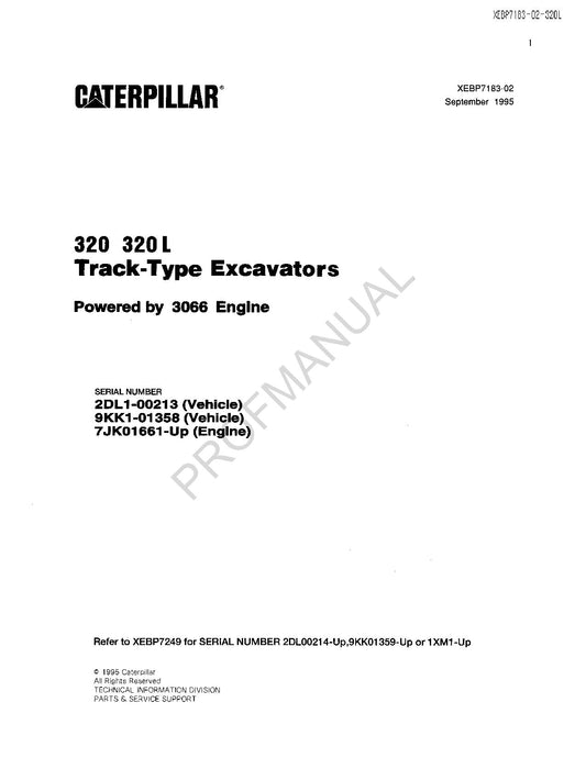 Manuel du catalogue des pièces détachées pour excavatrice à chenilles Caterpillar Cat 320 320 L XEBP7183