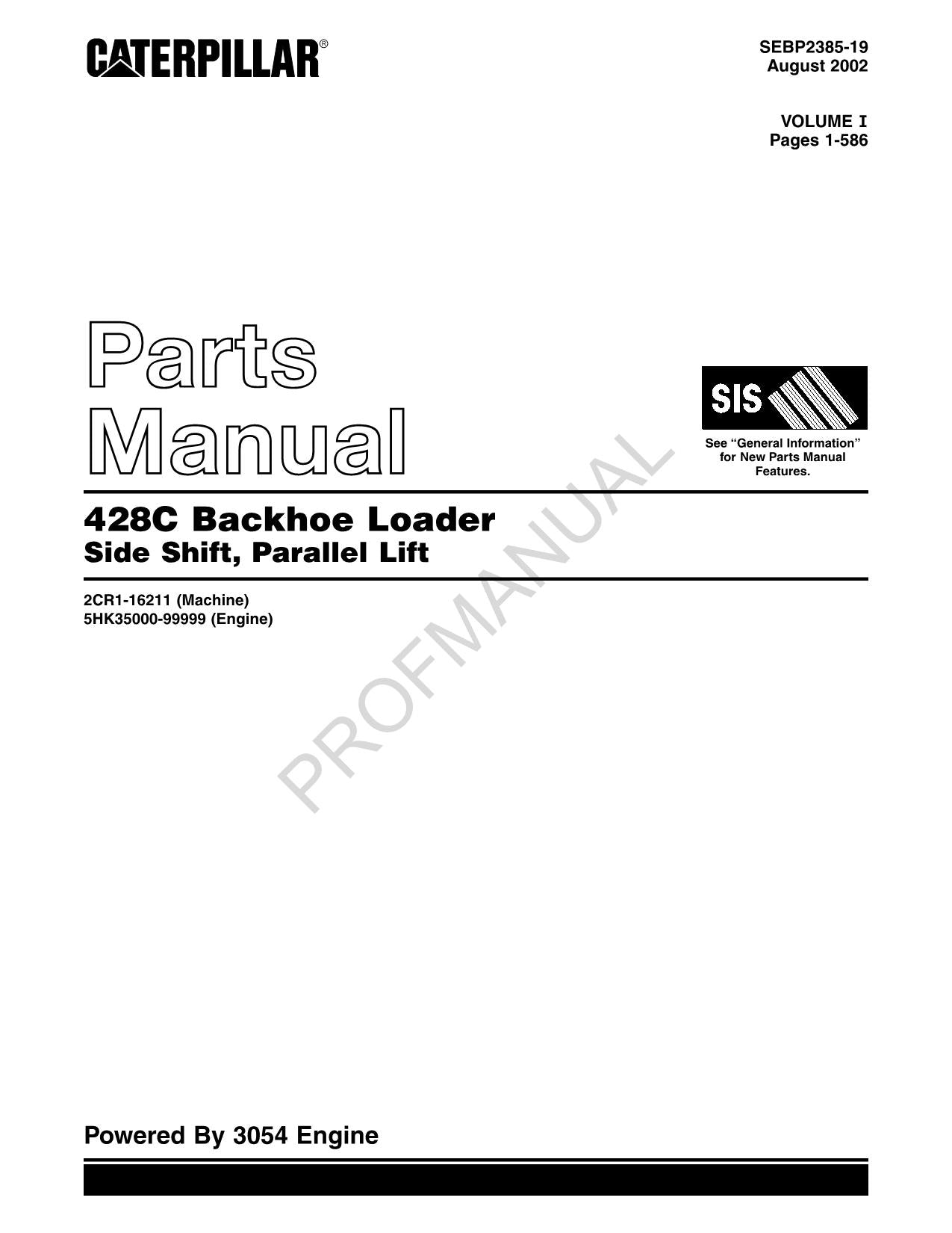 Caterpillar Cat 428C Backhoe Loader Side Shift Parts Catalog Manual SEBP2385