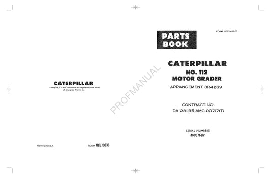 Caterpillar Cat 112 Motor Grader Parts Catalog Manual UE070036